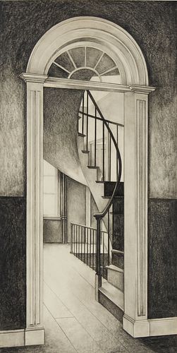 Lowell Nesbitt, (1933-1993), Spiral staircase in a house, 1966, Graphite on paper, Image/Sheet: 59.25" H x 30.125" W