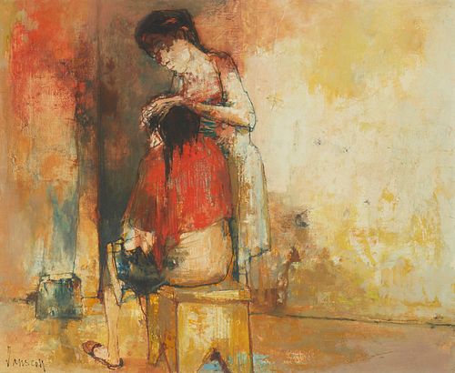 Jean Jansem, (1920-2013), "La Coiffure", Oil on canvas, 23.5" H x 28.5" W