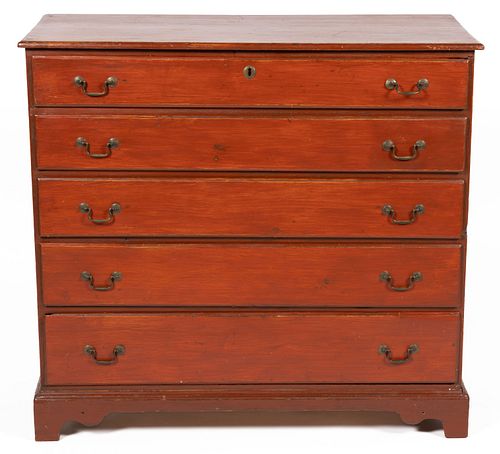 NEW ENGLAND CHIPPENDALE PAINTED PINE CHEST OF DRAWERS