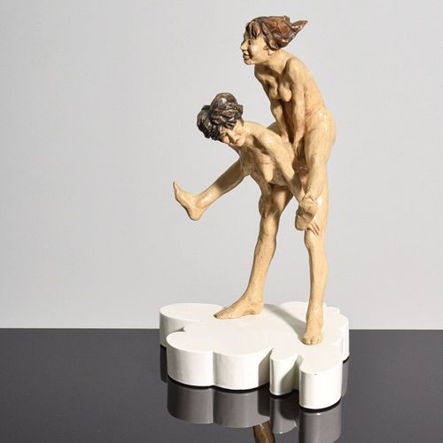 Studio Pottery Sculpture Signed RAM, Nude Exaggerated Figure