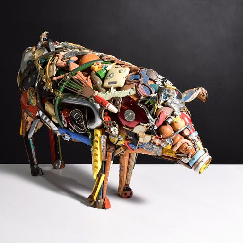 Large Leo Sewell Hog Sculpture, 40"W