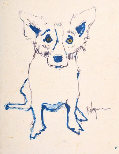 George Rodrigue Drawing, Study for Blue Dog