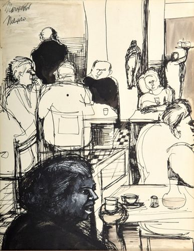 Robert Ernst Marx Drawing, Cafe Scene