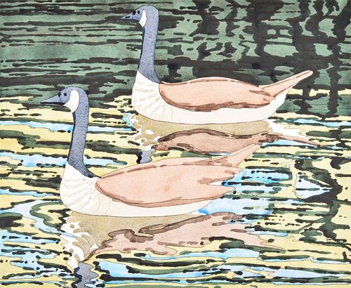 Neil Welliver "Canadian Geese" Woodblock Print, Signed Edition