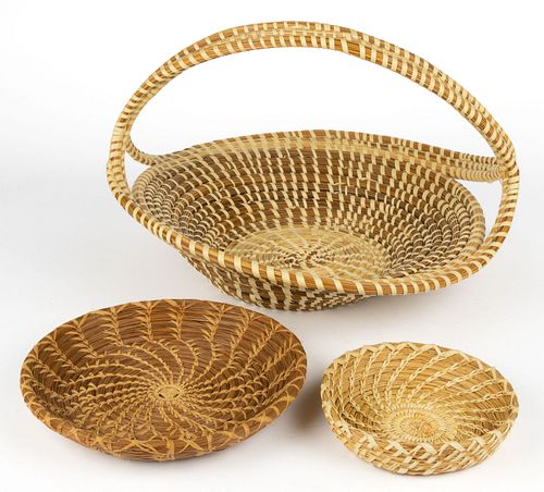 SOUTHERN WOVEN SWEETGRASS BASKETS, LOT OF THREE