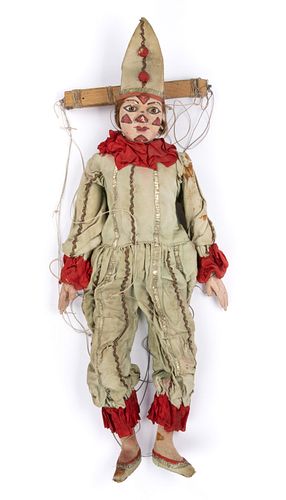 GERMAN CARVED AND PAINTED CLOWN MARIONETTE