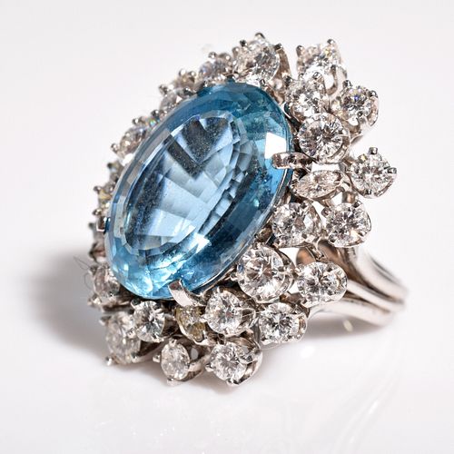 White Gold, Aquamarine & Diamond Ring