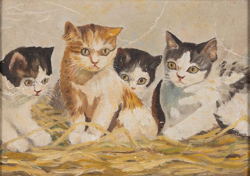 AMERICAN SCHOOL (LATE 19TH/EARLY 20TH CENTURY) FOLK ART PAINTING OF KITTENS