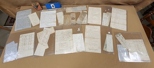 TRAY EARLY 19TH C. INDENTURES, RECEIPTS, ETC.