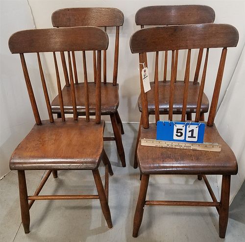 SET 4 19TH PLANK SEAT CHAIRS