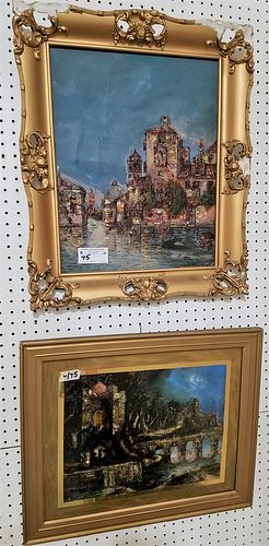 LOT 2 19TH C FRAMED REVERSE PTDS ON GLASS W/MOP INSET PCS VENICE 19-1/2" X 15-1/2", RUINS 12-1/4" X 16"