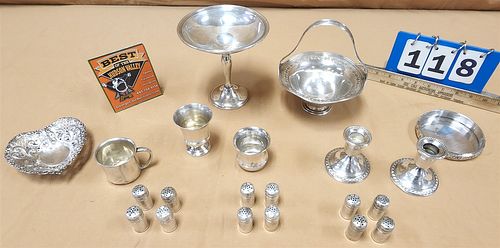TRAY STERL 17.91 OZT & WEIGHTED STERL COMPATE & PR CANDLESTICKS