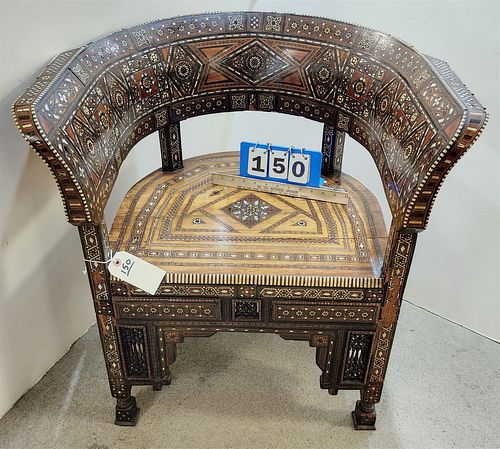 19TH C MID EAST INLAID CHAIR 29 1/2"H X 27 1/2"W X 19 1/2"D