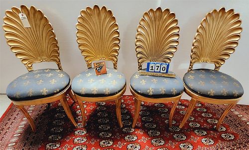 SET 4 DECORATOR CARVED GILT WOOD SHELL CHAIRS 37 1/2"H X 18 1/2"W X 18"D
