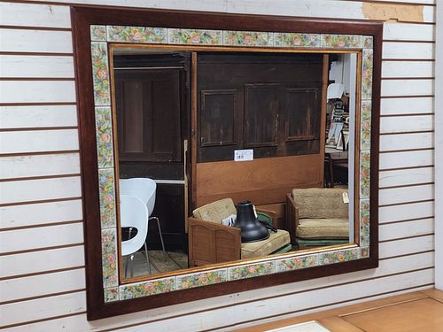 WALNUT AND TILE FRAMED MIRROR 39" X 47"