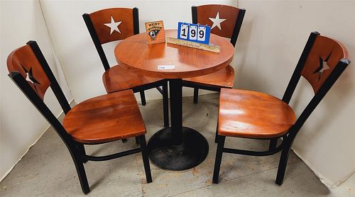 GRAND RAPIDS FURN CAFE TABLE 24" DIAM X 29 1/2"H W/ 4 CHAIRS 32 1/2"H X 17"W X 16"D