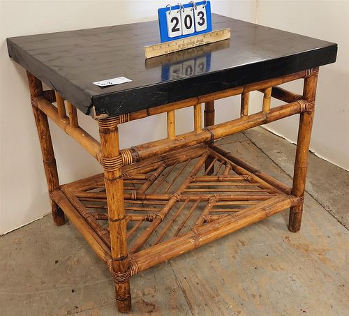MARBLE TOP BAMBOO BASE TABLE 24 1/2"H X 28"W X 22"D