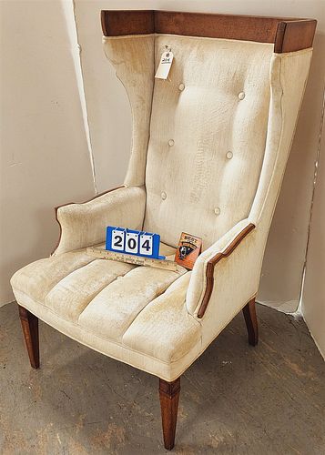 MID CENTURY WING CHAIR 45"H X 26"W X 24"D
