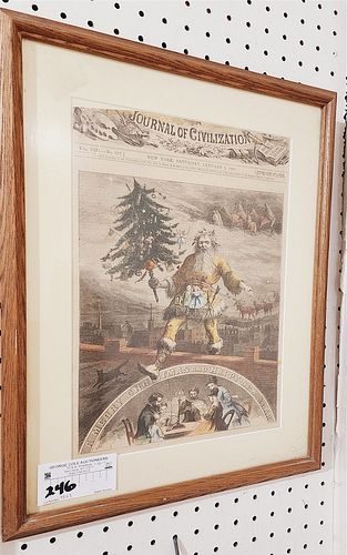 FRAMED JOURNAL OF CIVILIZATION 1869, A MERRY CHRISTMAS AND HAPPY NEW YEAR 13-1/2" X 9-1/2" W/FRAMED 18-1/2" X 14-1/2"