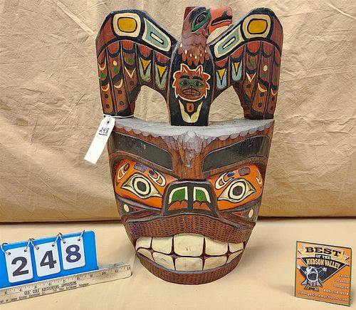 PACIFIC NW CARVED WOOD MASK 20-1/2"H X 14"W X 5"D