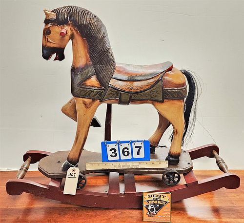 WOODEN HOBBY HORSE 28"H X 33"L X 9"W
