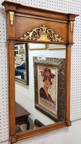 CARVED AND PARTIAL GILT MAPLE FRAMED FEDERAL STYLE MIRROR 39" X 26"