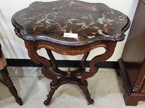VICT WALNUT MARBLE TOP TABLE 29"H X 28-1/2"W X 22"D