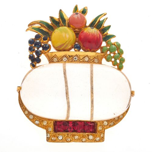 Adolph Katz for Coro Craft Enamel, Lucite "Jelly Belly," Sterling, Fruit Basket Clip