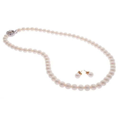 Cultured Pearl, 18k, Silver Necklace and Earrings