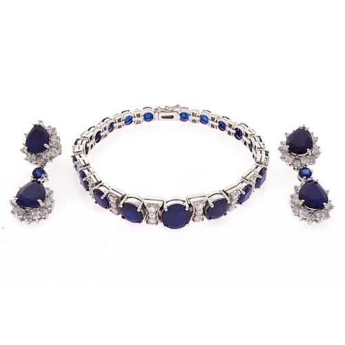 Sapphire, Diamond, 14k White Gold Jewelry Suite
