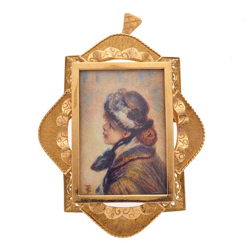 Portrait Miniature, 18k Yellow Gold Pin Pendant