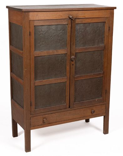 AMERICAN WALNUT PUNCHED-TIN-PANELED FOOD / PIE SAFE
