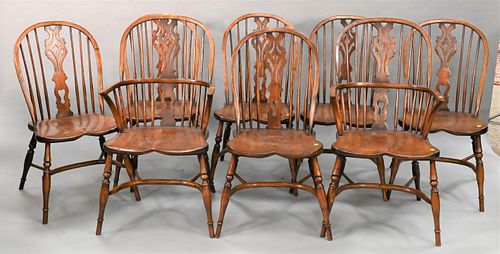 Set of Eight Oak English Style Windsor Chairs