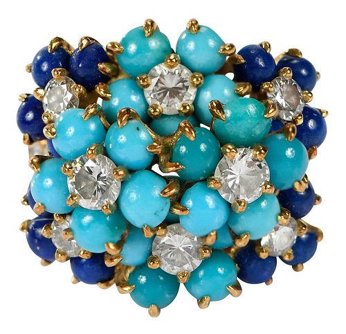 18kt. Diamond, Turquoise, and Lapis Lazuli Cocktail Ring