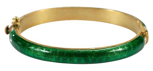 18kt. Green Enamel Hinged Bangle Bracelet 