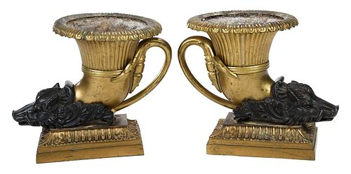 Pair of Regency or Style Gilt Bronze Rhyton Vases