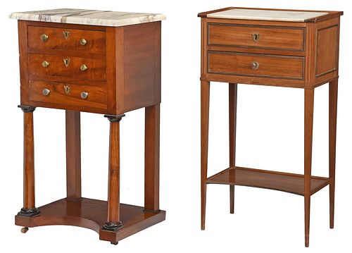 Two Continental Marble Top Bedside Tables