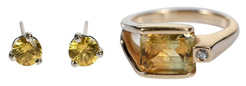 3.30ct. Montana Bi-Color  Yellow Sapphire, Diamond Ring and Earrings*