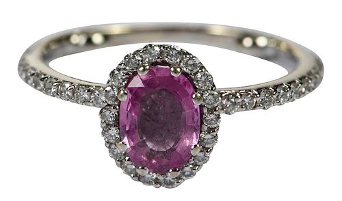 18kt. White Gold Pink Sapphire with Diamond Halo Ring