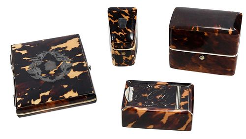Group of Four Tortoiseshell and Ivory Miniature Boxes
