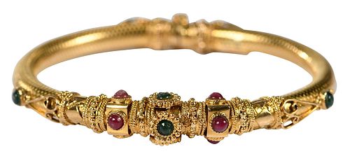 22kt. Gold Hinged India Bangle Bracelet With Gemstones