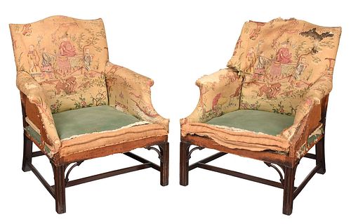 Pair Chinese Chippendale Style Mahogany Armchairs