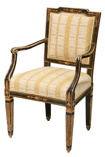 Neoclassical Carved and Painted Open Armchair