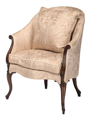Chippendale Style Upholstered Walnut Tub Chair