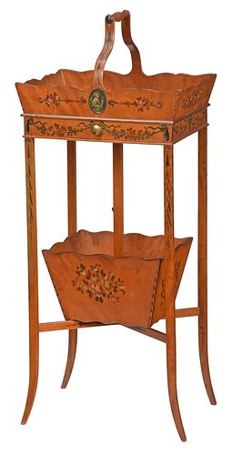 Edwardian Adam Style Decorated Lightwood Sewing Stand