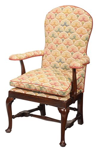 Queen Anne Mahogany Flame Stitch Upholstered Open Armchair