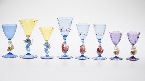 8 Various Venetian Wine Glasses