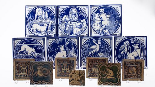 7 Minton Aesop's Fables Tiles and 7 Other Tiles