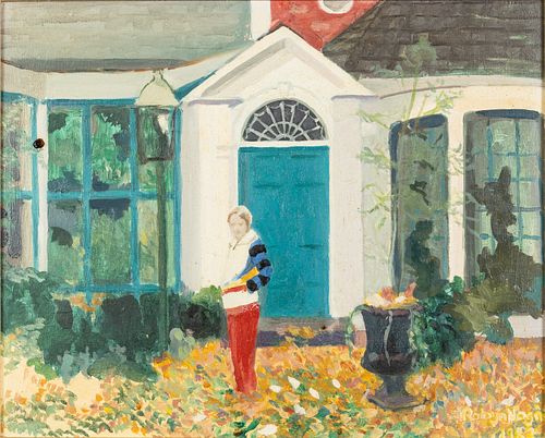Robyn Hagin, Figure in Front of a House, O/B