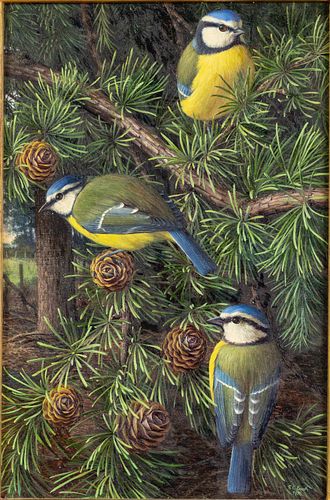 Raymond C. Booth, Landscape with Birds, 1976, O/B